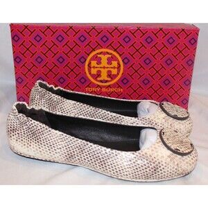 Tory Burch Ballet Flat Women's Minnie Ballet Travel Shoe Cream Snake Embossed 6